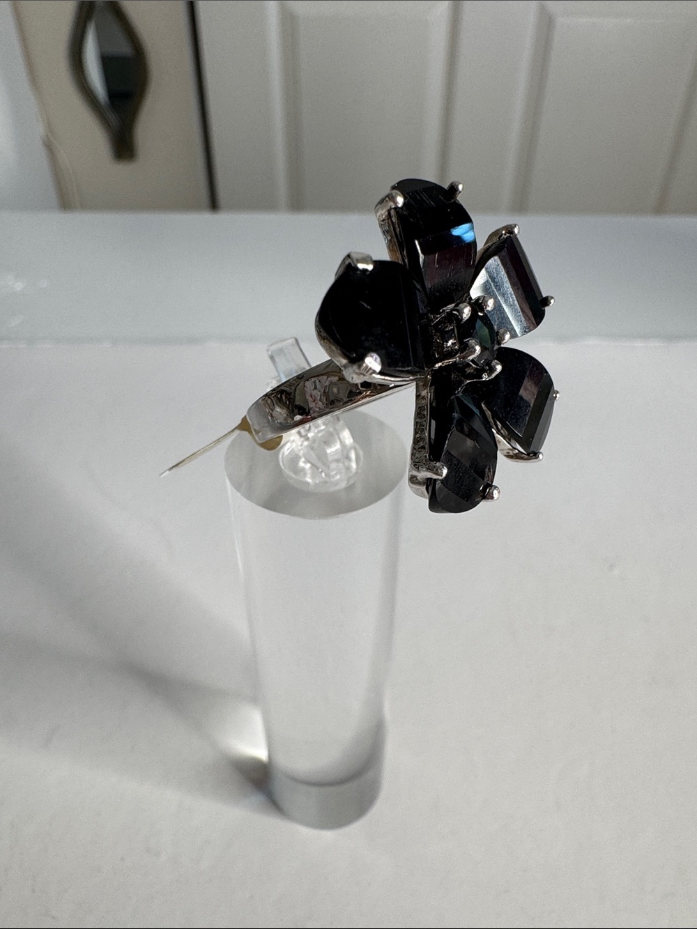 Black Crystal Flower Ring - Women Jewelry